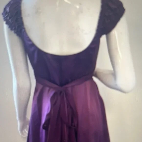 Delias x Dolls Kill Purple Satin Puff Sleeve Babydoll Mini Dress Black Lace Trim - Picture 3 of 7